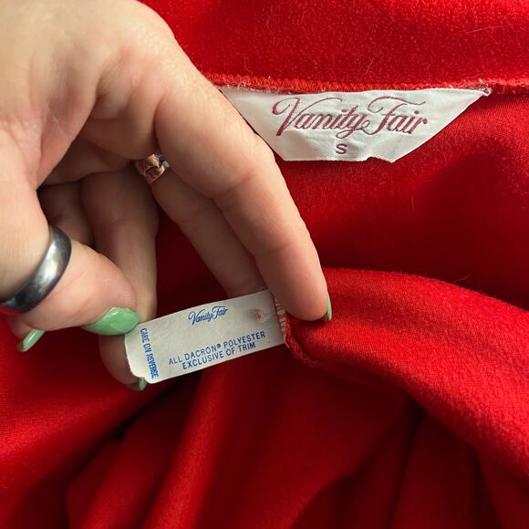 Vanity Fair red blue fleece velvet color block long bathrobe house coat SMALLa - Picture 9 of 9